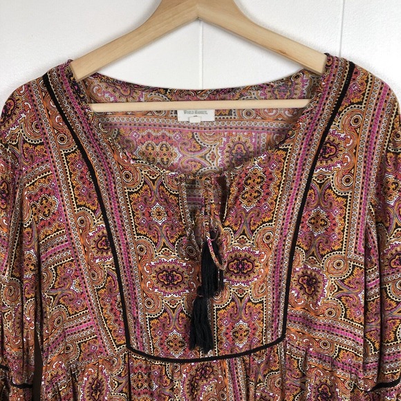 World Market Babydoll Dress‎ Women's Size S/M Colorful Bohemian Tassel Tie - Picture 2 of 9